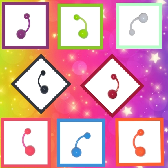 8 Pack Fluorescent Acrylic Belly Button Rings - Neon Colors - No Repeat Colors - Picture 1 of 12